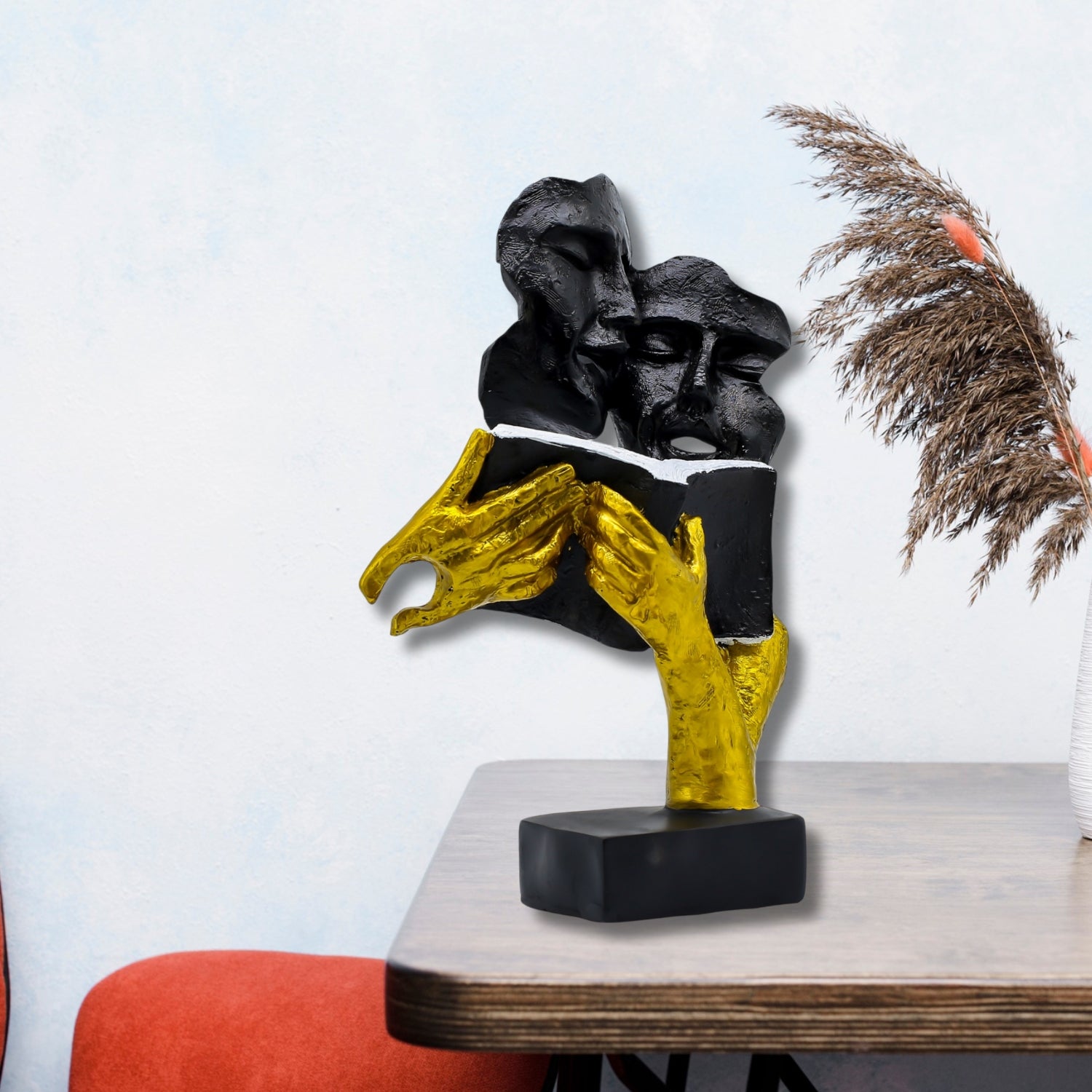 Modern Artistic Couple Reading Sculpture For Stylish Home Decor Accent