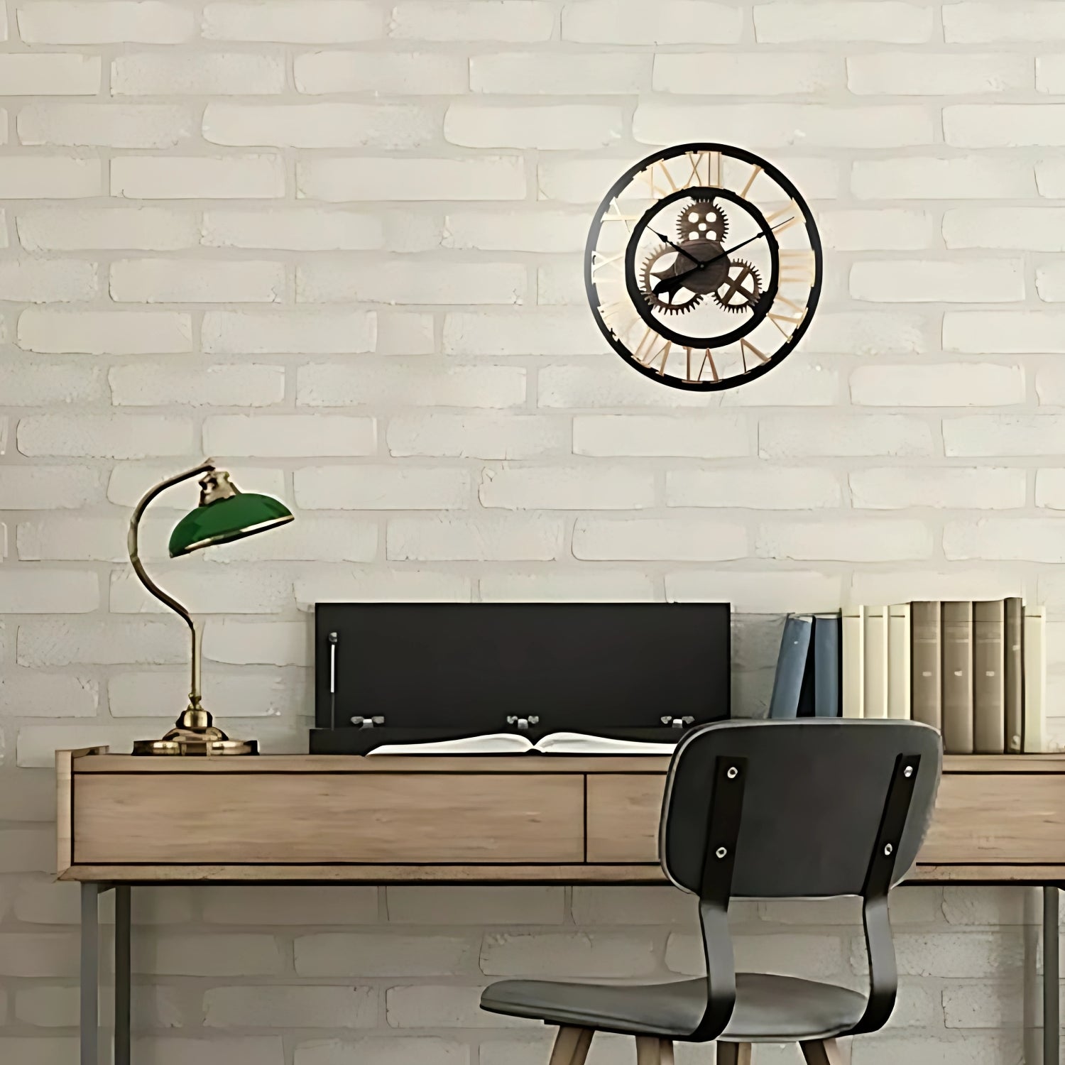 Gear Style Roman Number Wall Clock Showcasing Vintage Industrial Charm