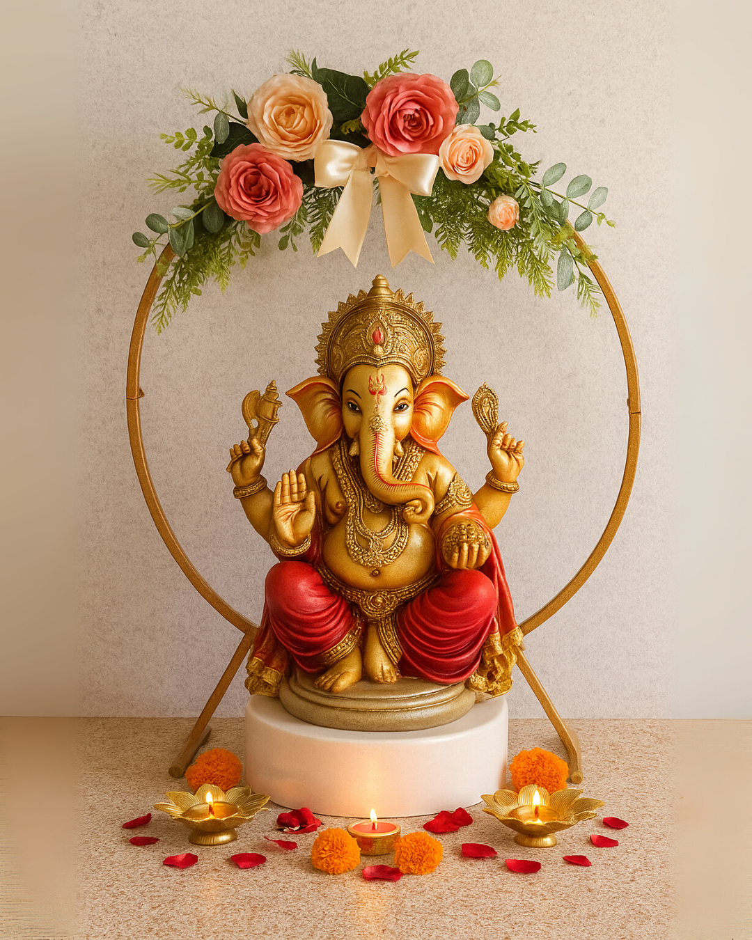 Modern Golden Circular Metal Stand for Home & Event Decor