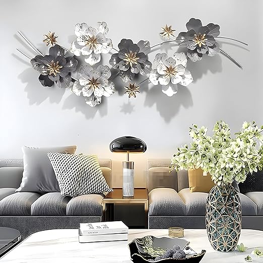 Elegant Metallic Floral Wall Art – 3D Luxury Home Décor