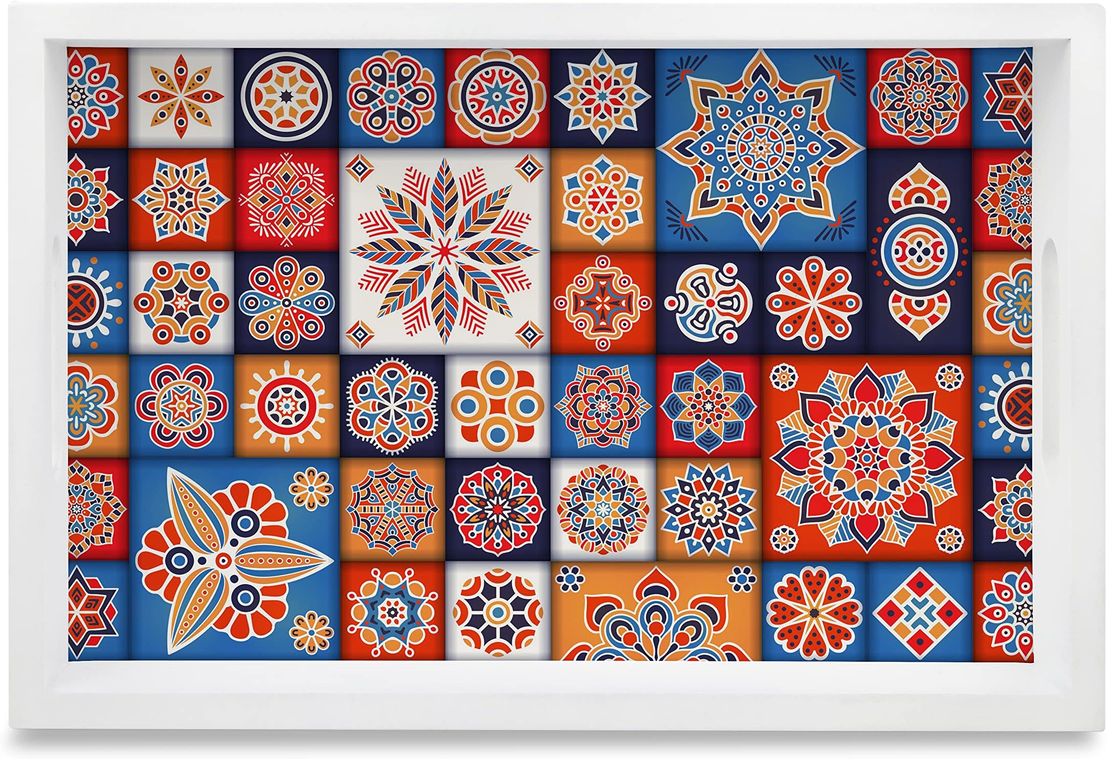 Mosaic White Wooden Serving Tray - Nestern