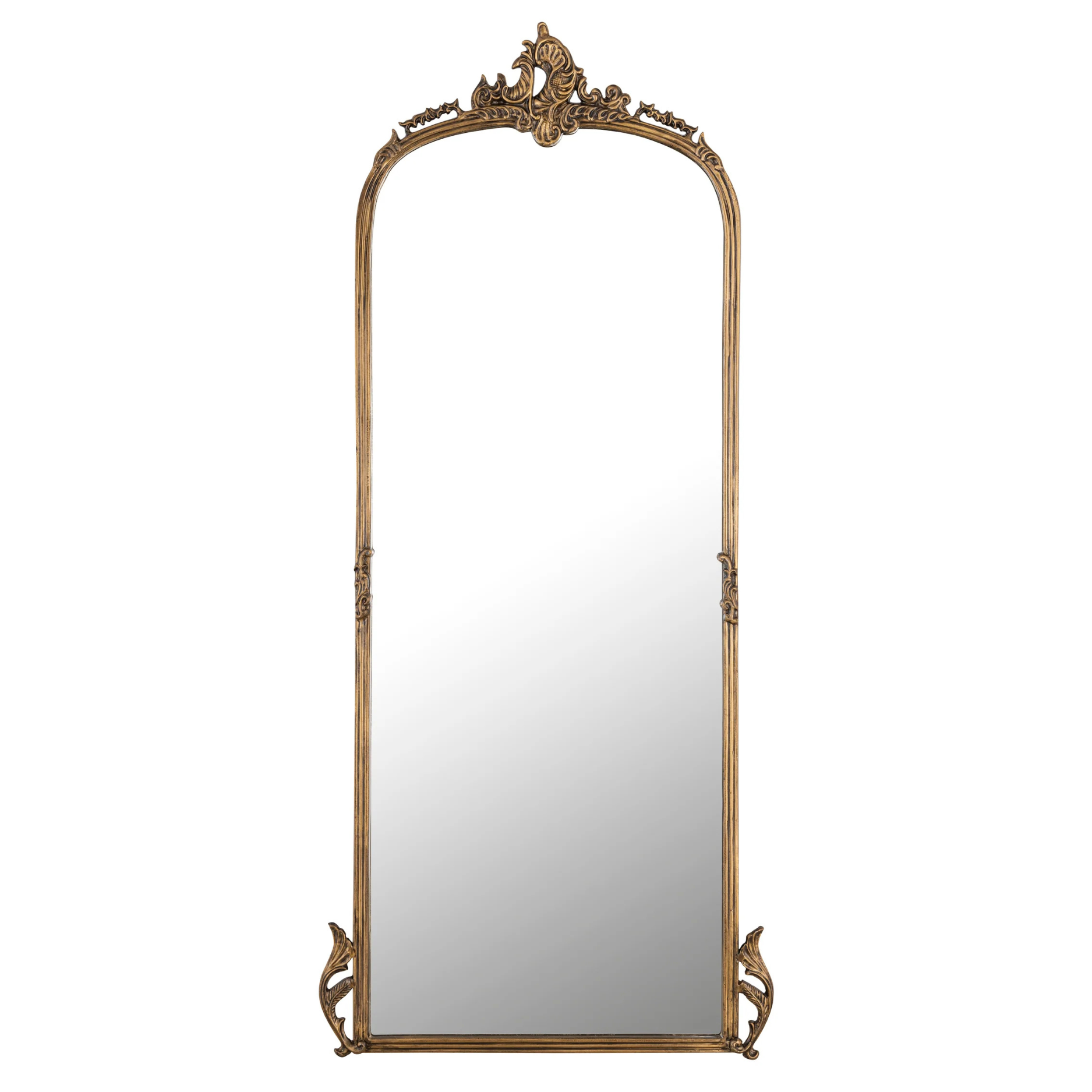 Vintage-Inspired Full-Length Standing Mirror with Ornate Arched Frame for Bedroom & Dressing Area