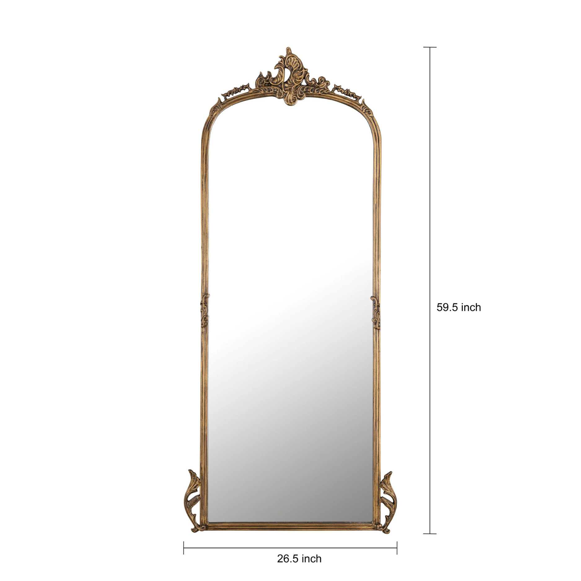 Vintage-Inspired Full-Length Standing Mirror with Ornate Arched Frame for Bedroom & Dressing Area
