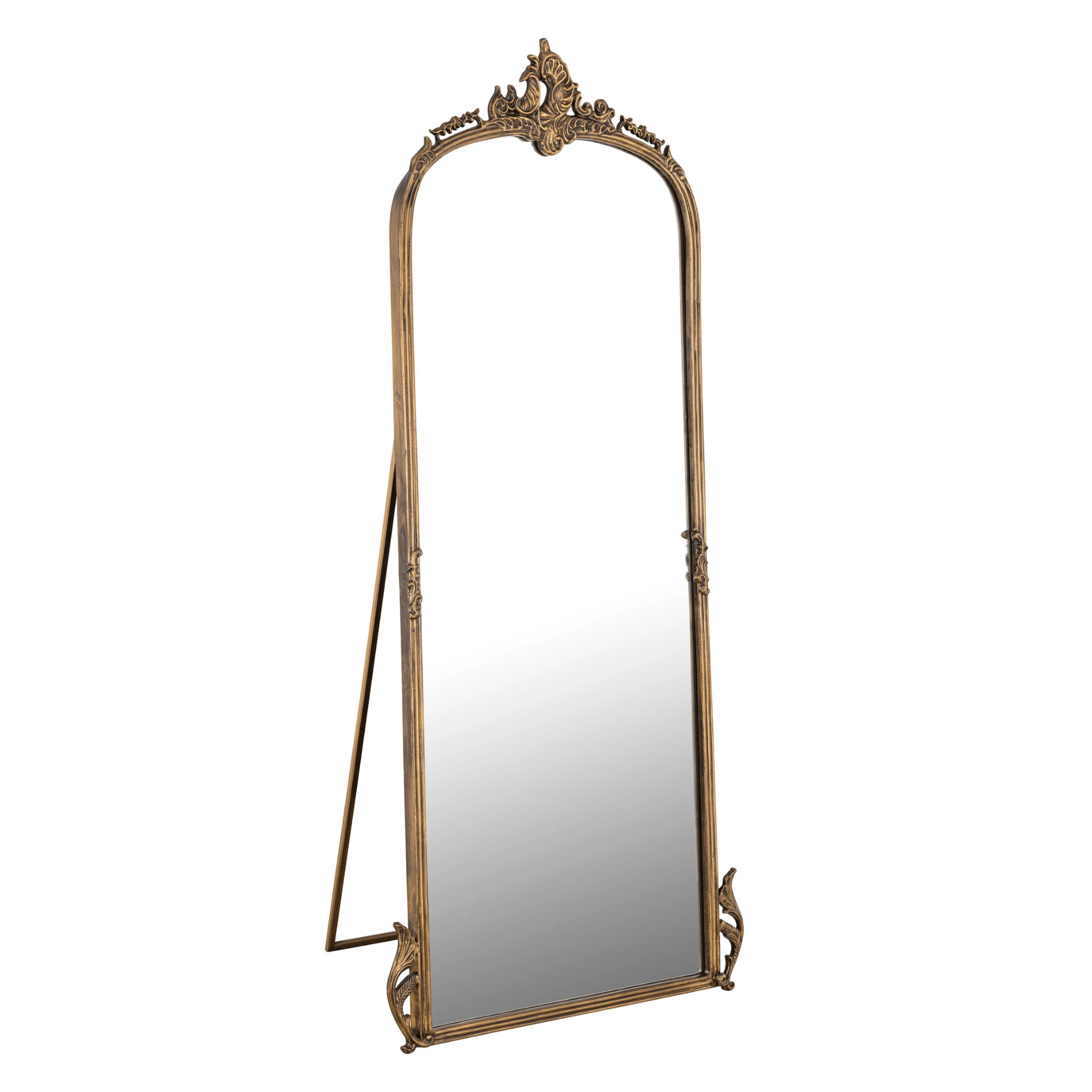 Vintage-Inspired Full-Length Standing Mirror with Ornate Arched Frame for Bedroom & Dressing Area