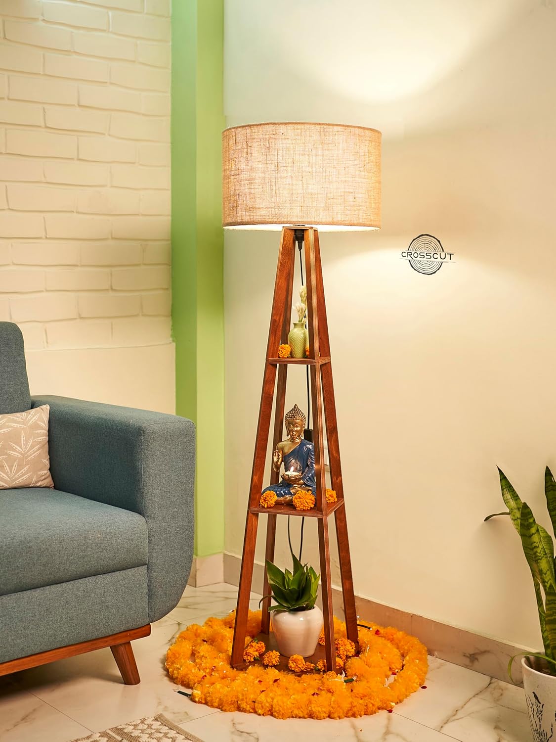 Wooden Floor Lamp With Shelves - Elegant Lighting For Living Room & Bedroom