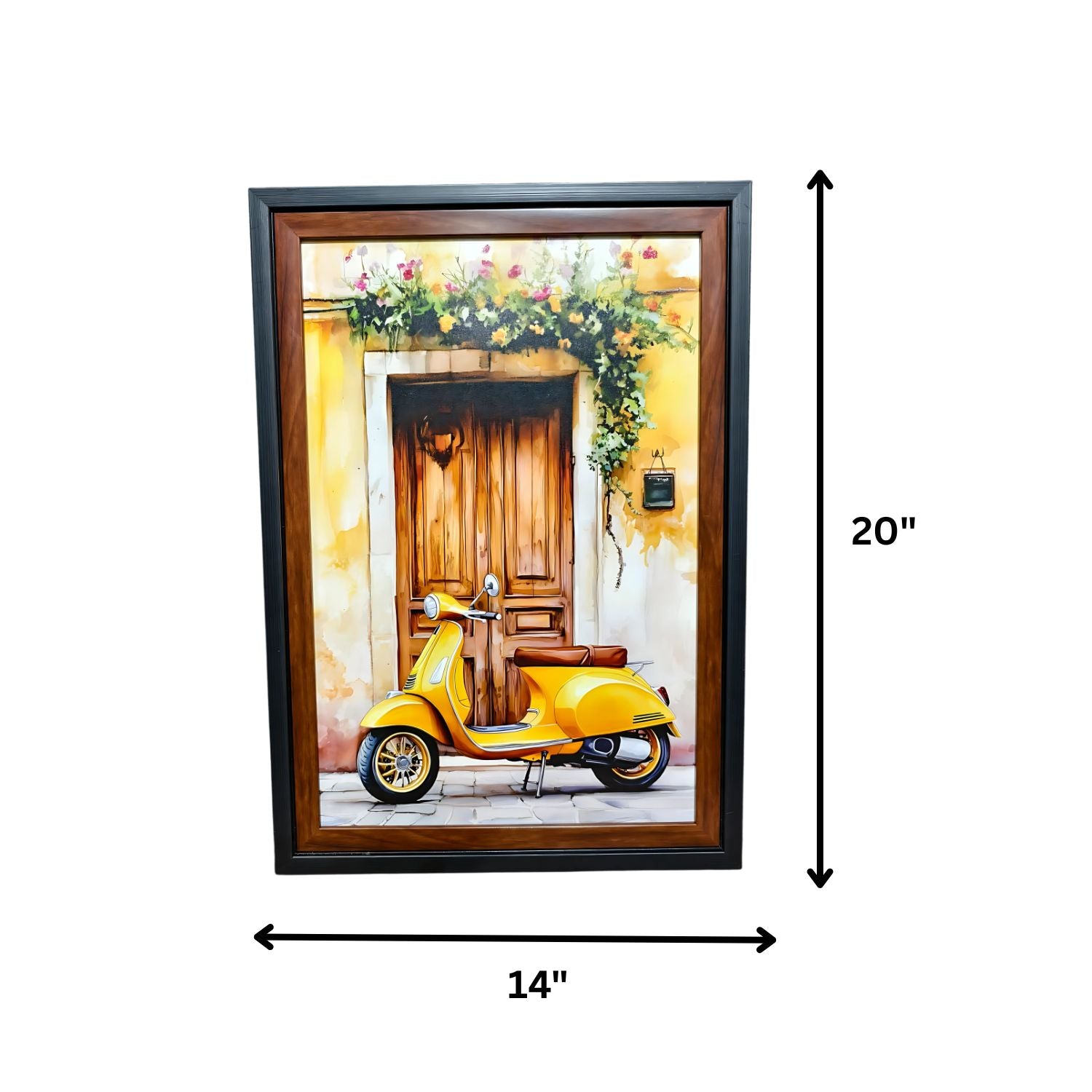 Vintage Yellow Scooter Wall Art - Italian Doorway Scene Painting Decor