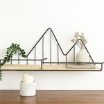 Mountain Design Wall Shelf – Wooden Base with Black Metal Frame