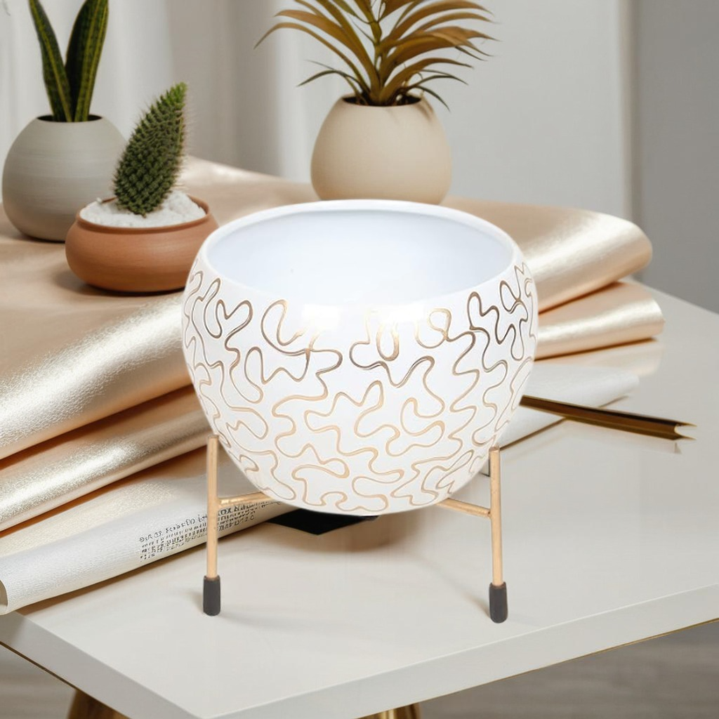 Elegant Black & Gold Decorative Planter with Metal Stand