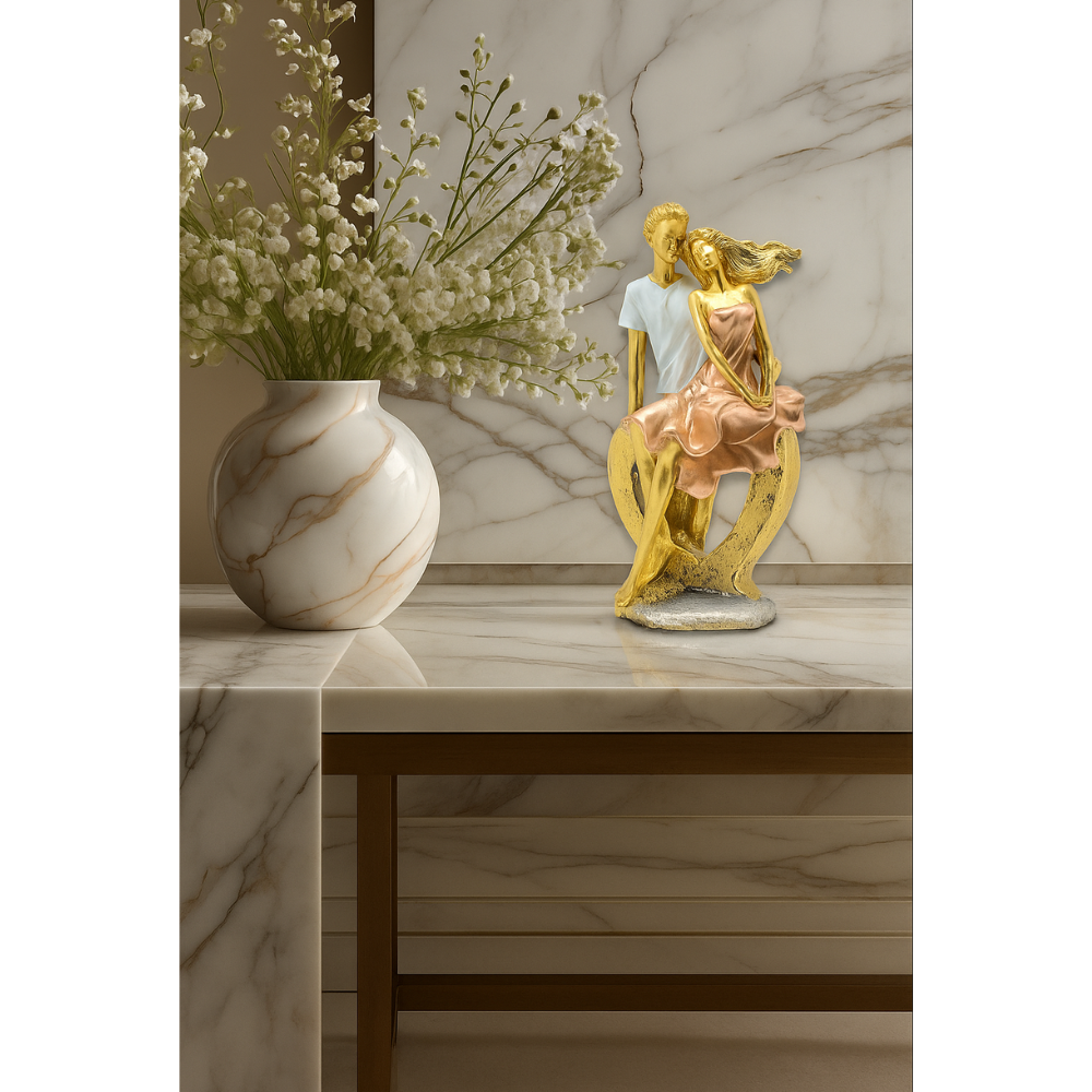 Golden Romantic Couple Figurine For Modern Home Decor Accent