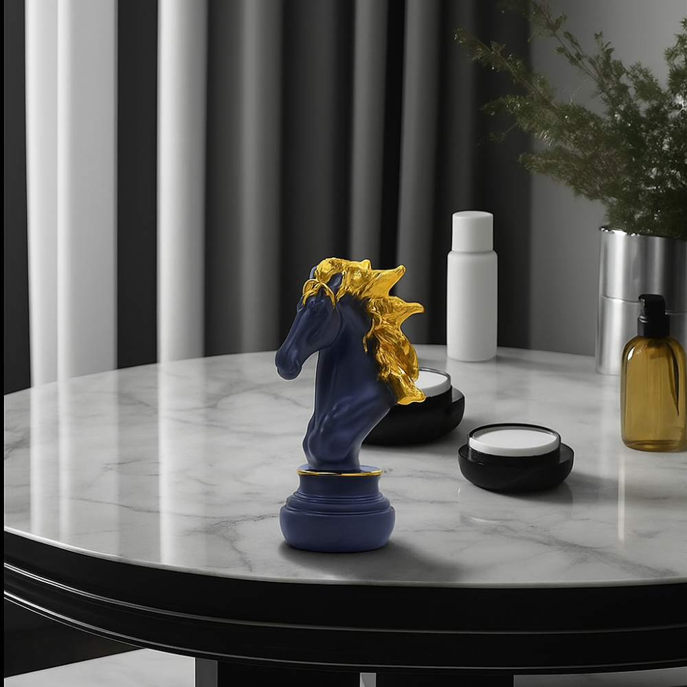 Elegant Black Horse Bust With Golden Mane For Stylish Decor
