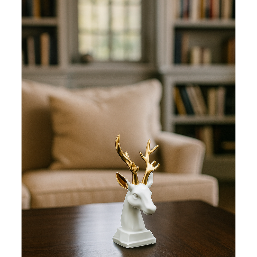 Elegant White Deer Head Sculpture With Gold Antlers Perfect For Modern Home Decor