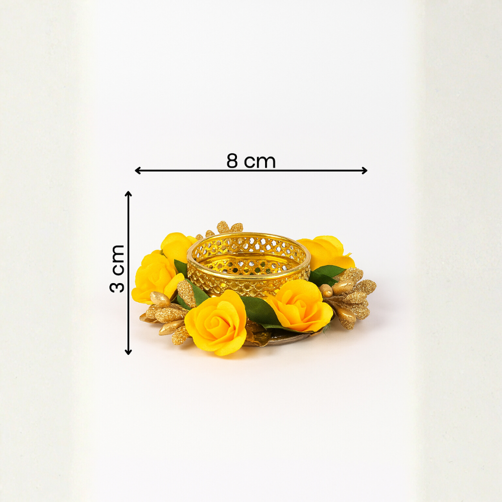 Yellow Rose Tealight Candle Holders — Floral Diya Ring Decor for Diwali [set of 6]