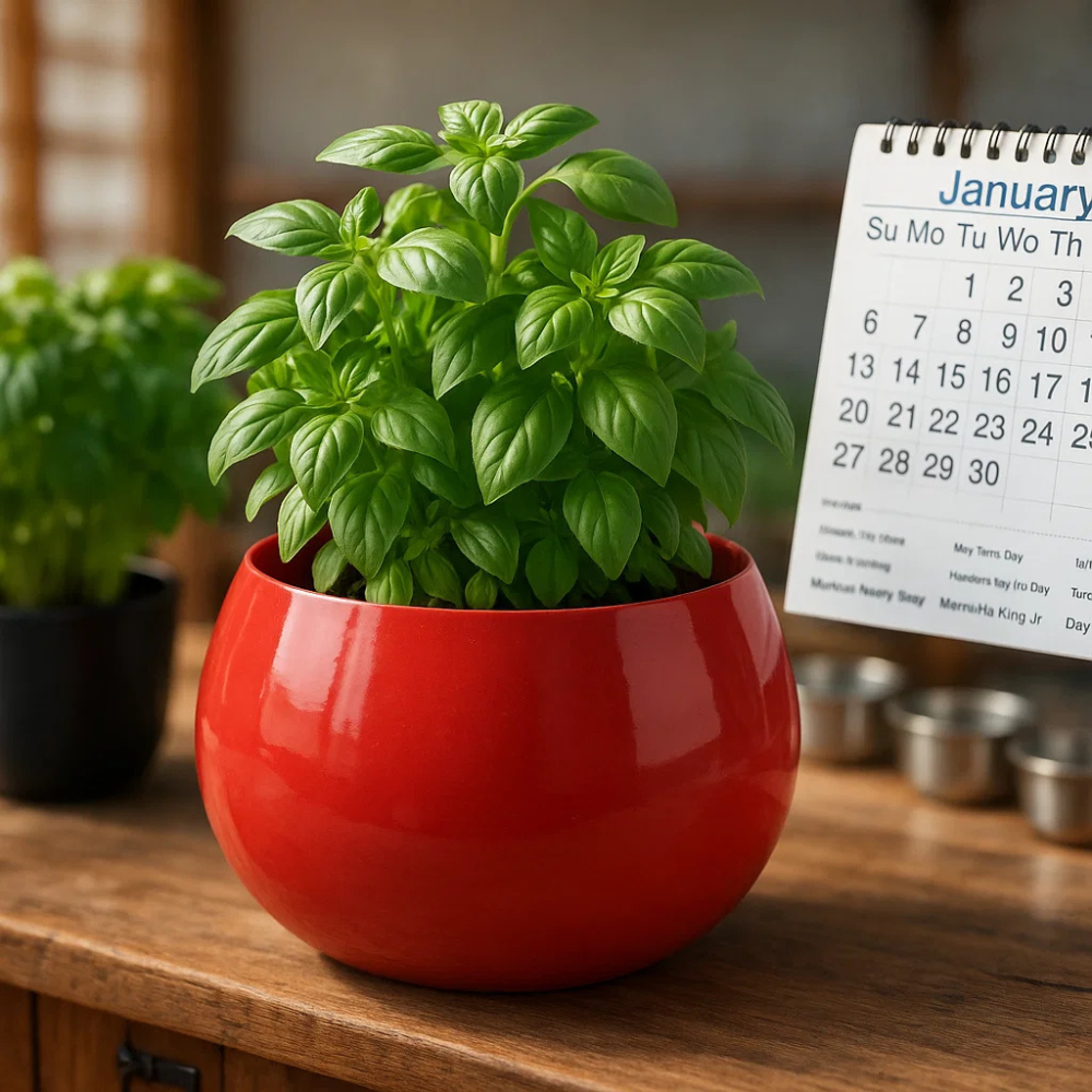 Stylish Glossy Red Plant Pot - 4" Height, 5" Diameter