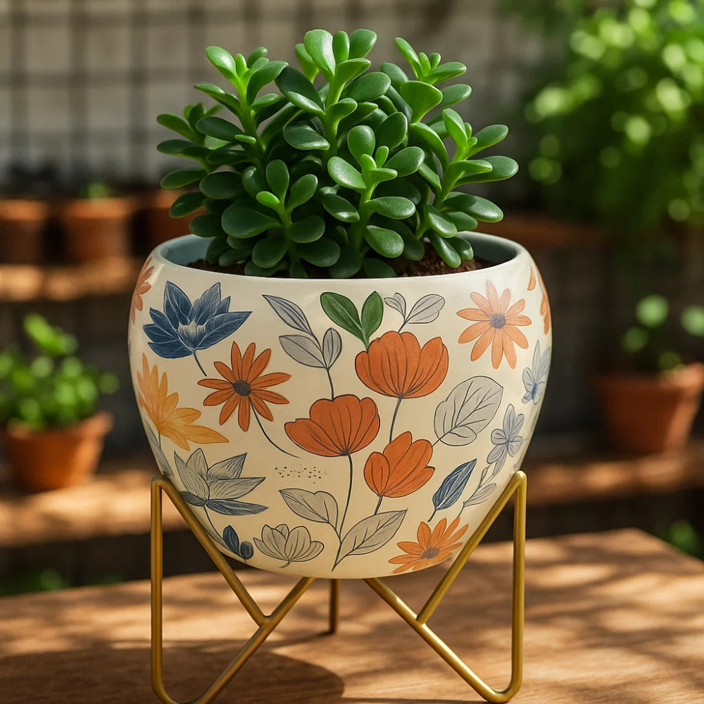 Charming 5" Orchid Pot - Floral Print Design with Stand