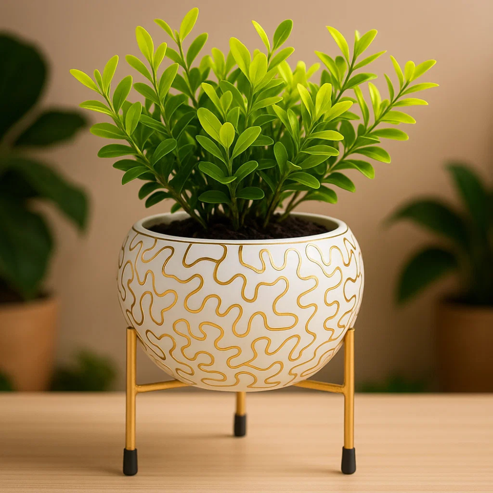 Elegant Black & Gold Decorative Planter with Metal Stand