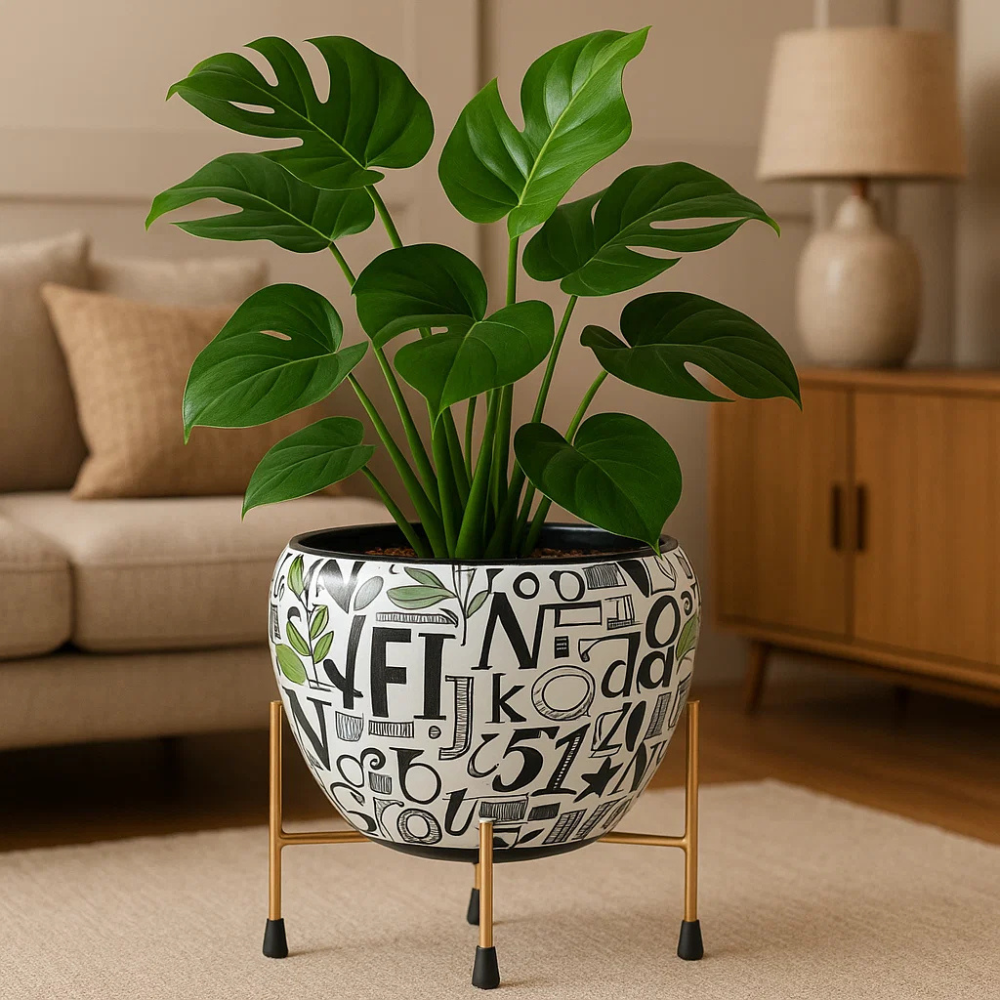 Trendy 5" Orchid Pot - Alphabet Print Design with Stand