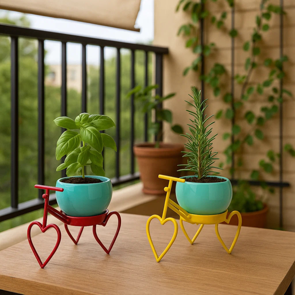 Charming Iron Rickshaw with Heart Design - Set of 2