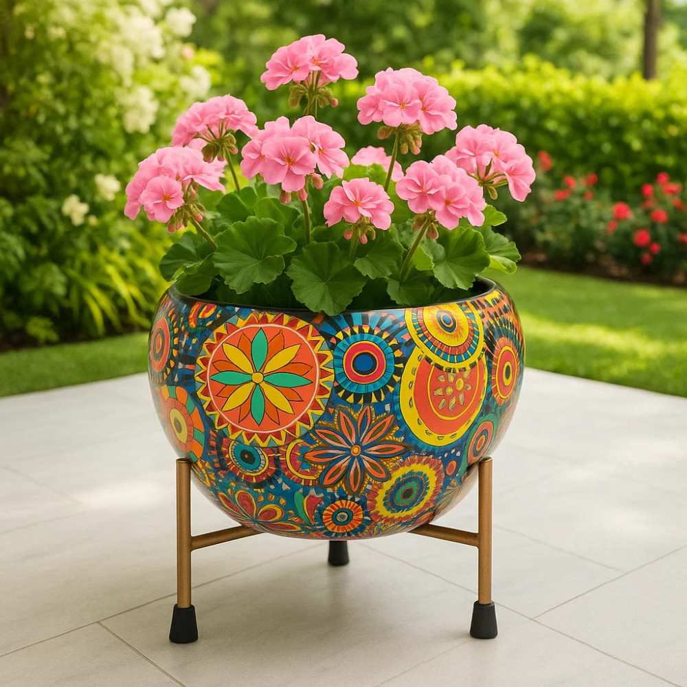 Royal 5" Orchid Pot - Rajwada Print Design with Stand