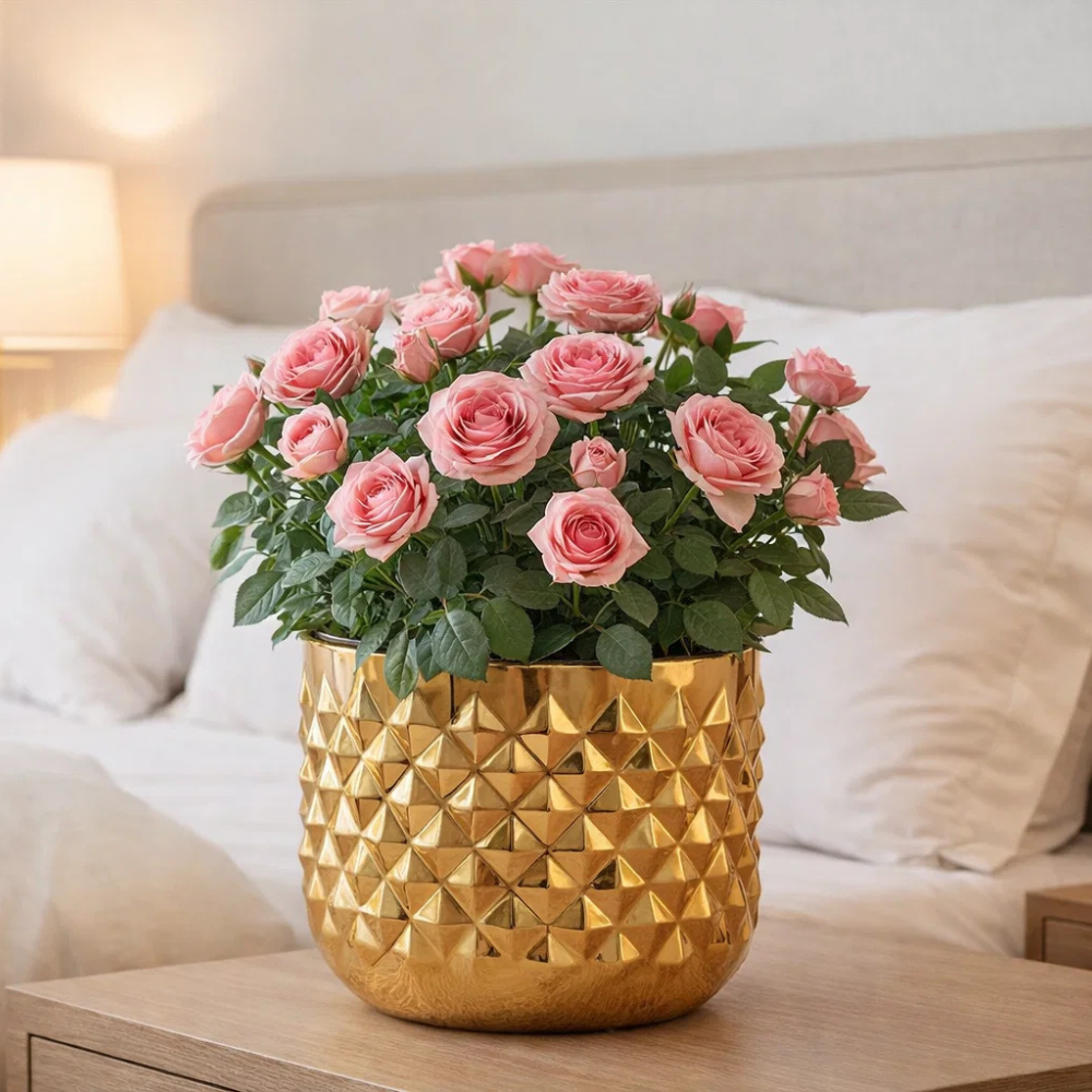 Pineapple Texture Gold Metal Flower Pot – Decorative Indoor Table Vase for Home Décor