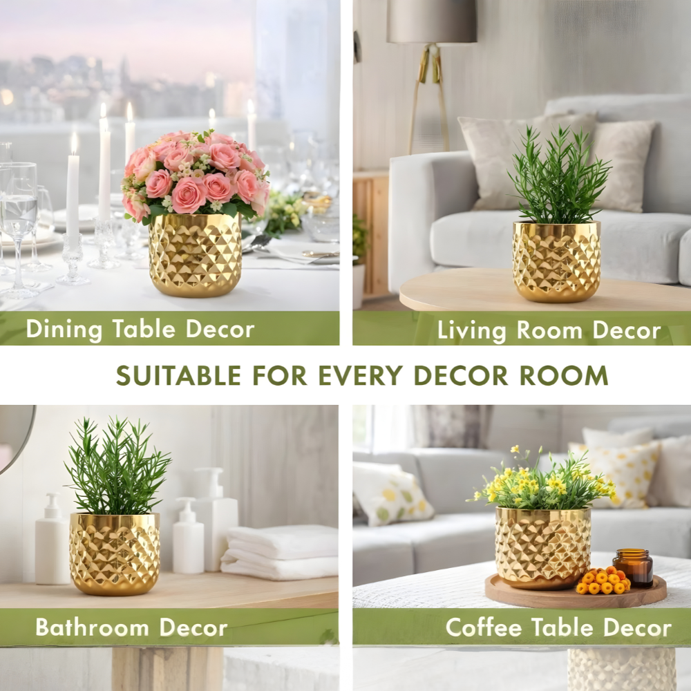 Pineapple Texture Gold Metal Flower Pot – Decorative Indoor Table Vase for Home Décor
