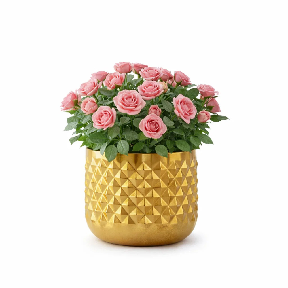 Pineapple Texture Gold Metal Flower Pot – Decorative Indoor Table Vase for Home Décor