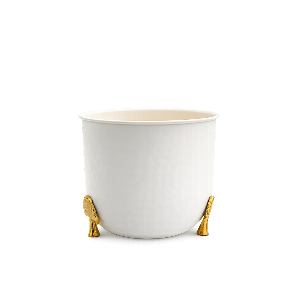 Textured White Ceramic Planter with Gold Legs – Modern Decorative Indoor Plant Pot for Tabletop & Living Room Décor