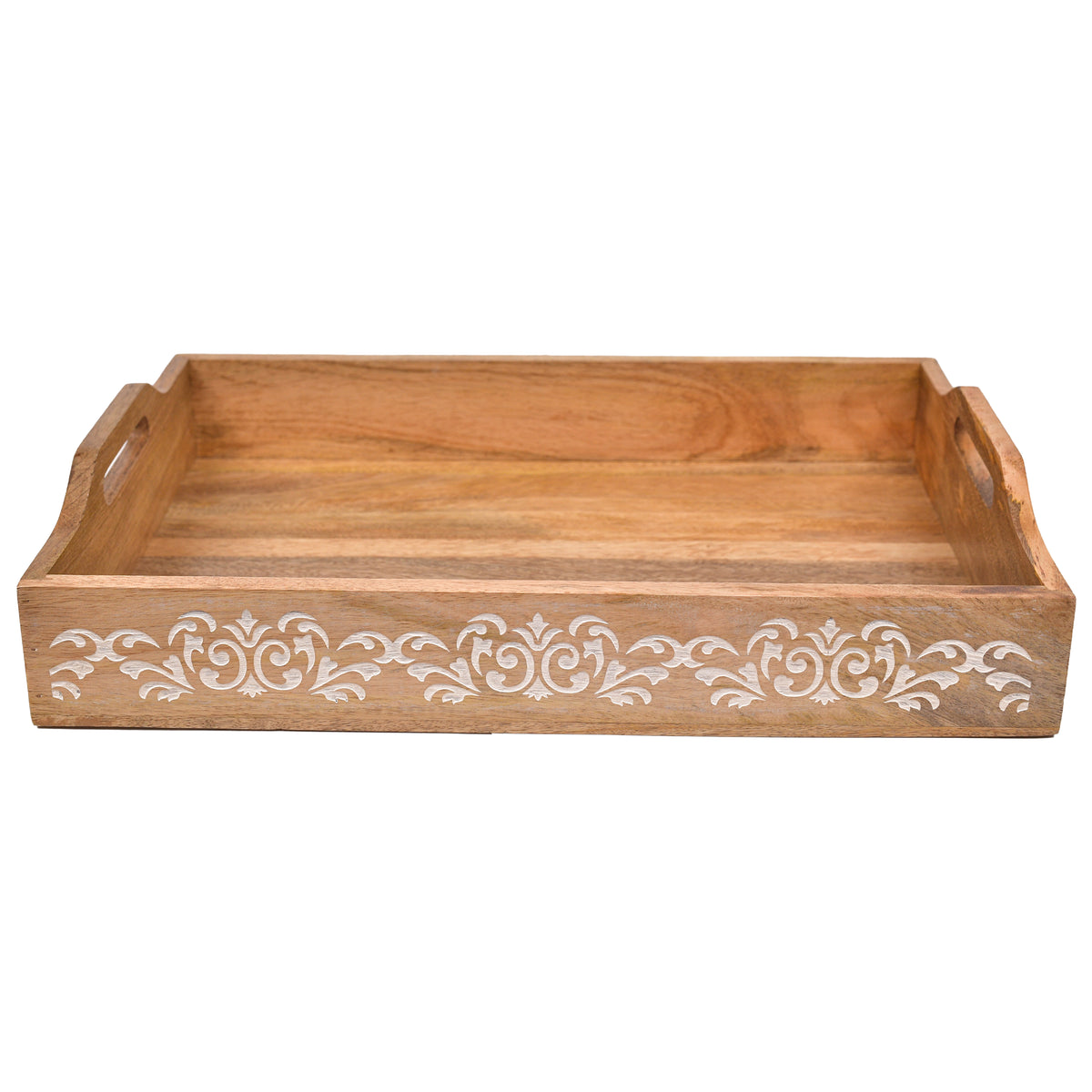 White Floral Carving Serving Tray - Nestern