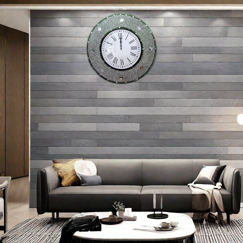 Green Handcrafted Mosaic Wall Clock with Roman Numerals - Stylish Decorative Accent - Nestern