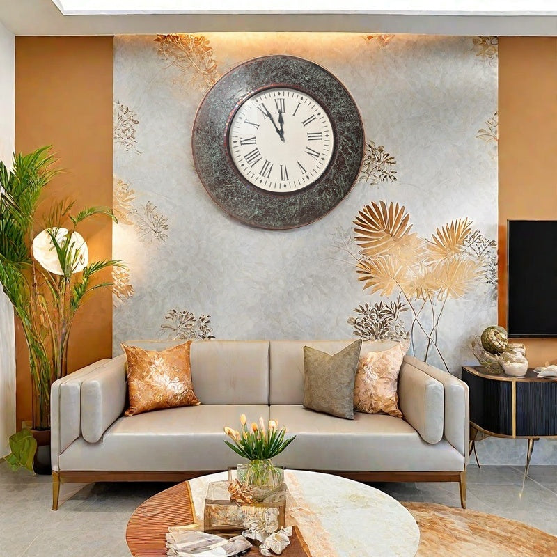 Rustic Green Mosaic Wall Clock with Roman Numerals - Timeless Home Décor - Nestern