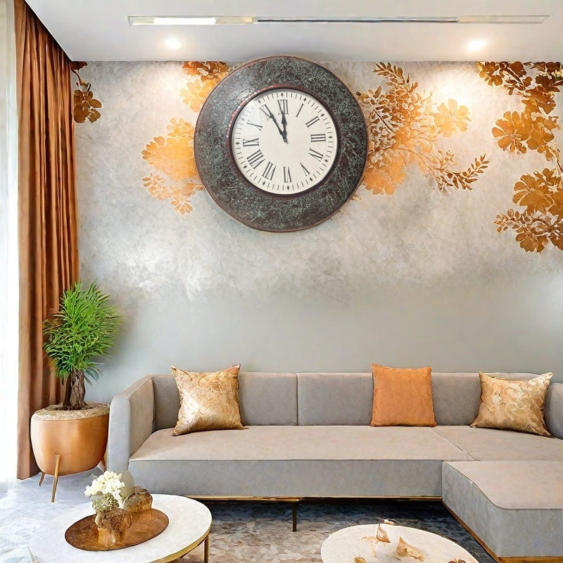 Rustic Green Mosaic Wall Clock with Roman Numerals - Timeless Home Décor - Nestern