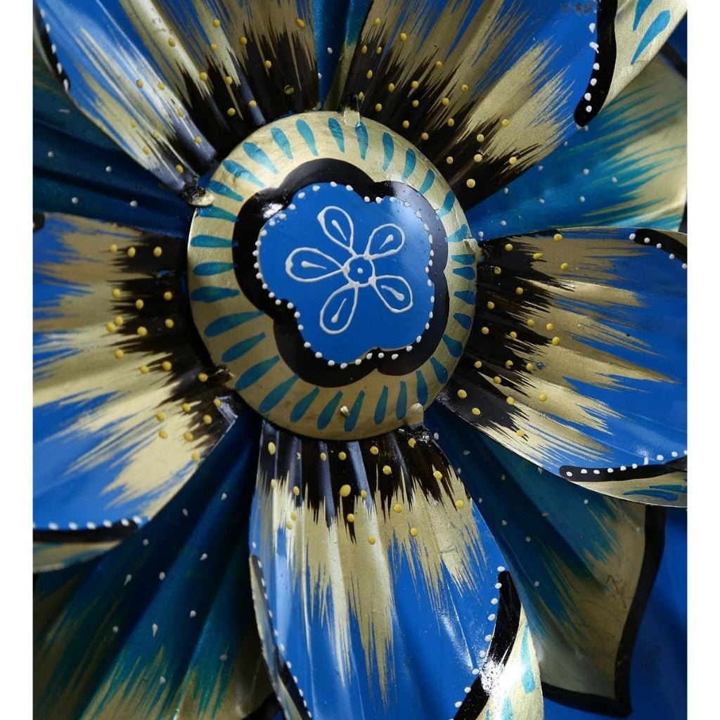 Artisanal Metal Wall Art in Blue & Gold Floral Design – 17-Inch Decorative Star - Nestern