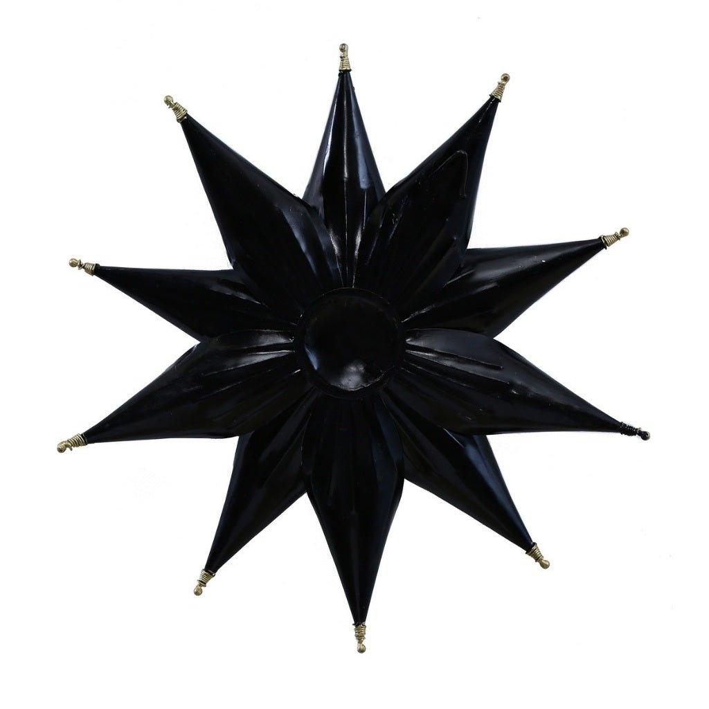Artisanal Metal Wall Art in Blue & Gold Floral Design – 17-Inch Decorative Star - Nestern