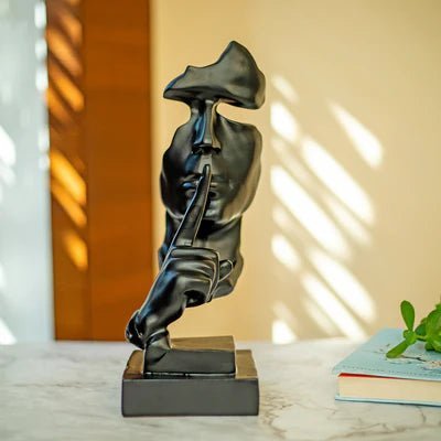 Bold Black Abstract Man Face Sculpture - Nestern