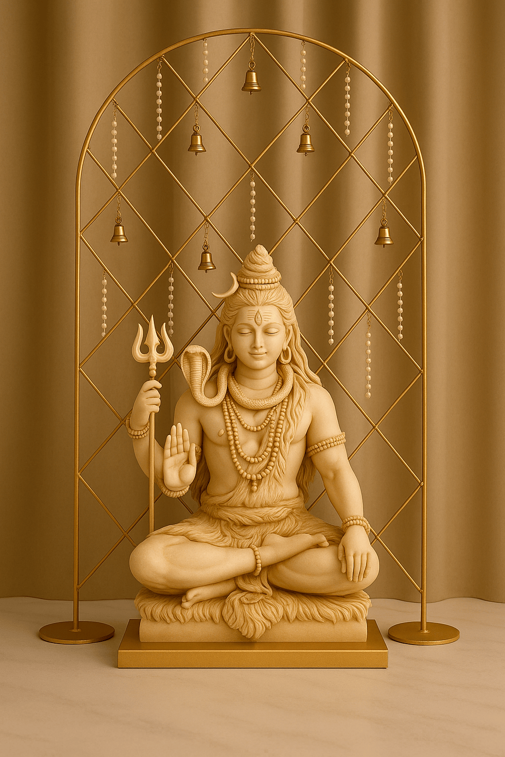 Elegant Gold Arch Pooja Stand (Bells and Pearls not included)