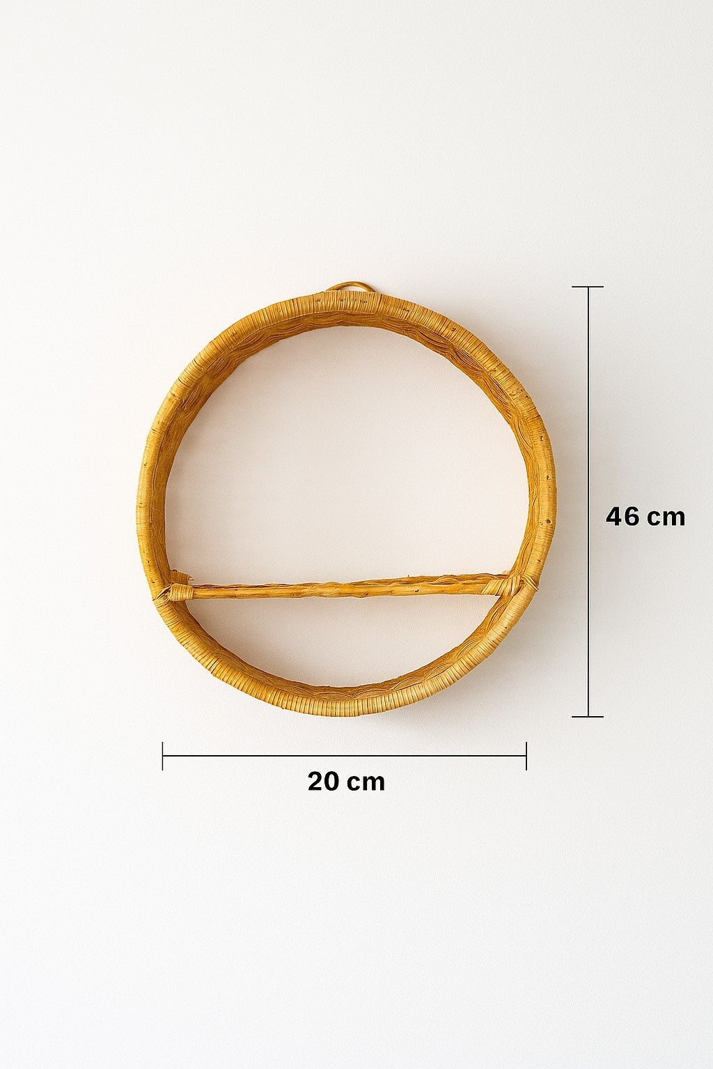 Handcrafted Round Rattan Wall Hanging Shelf with Wooden Divider