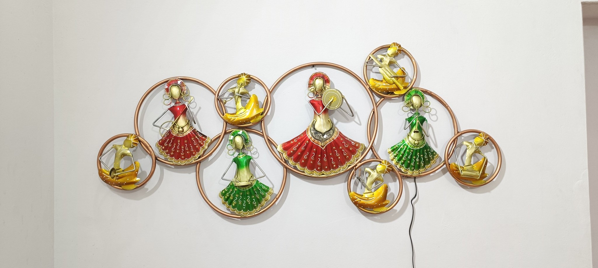 Colorful Tribal Musician Metal Wall Art – Multi-Ring LED Decorative Display - Nestern