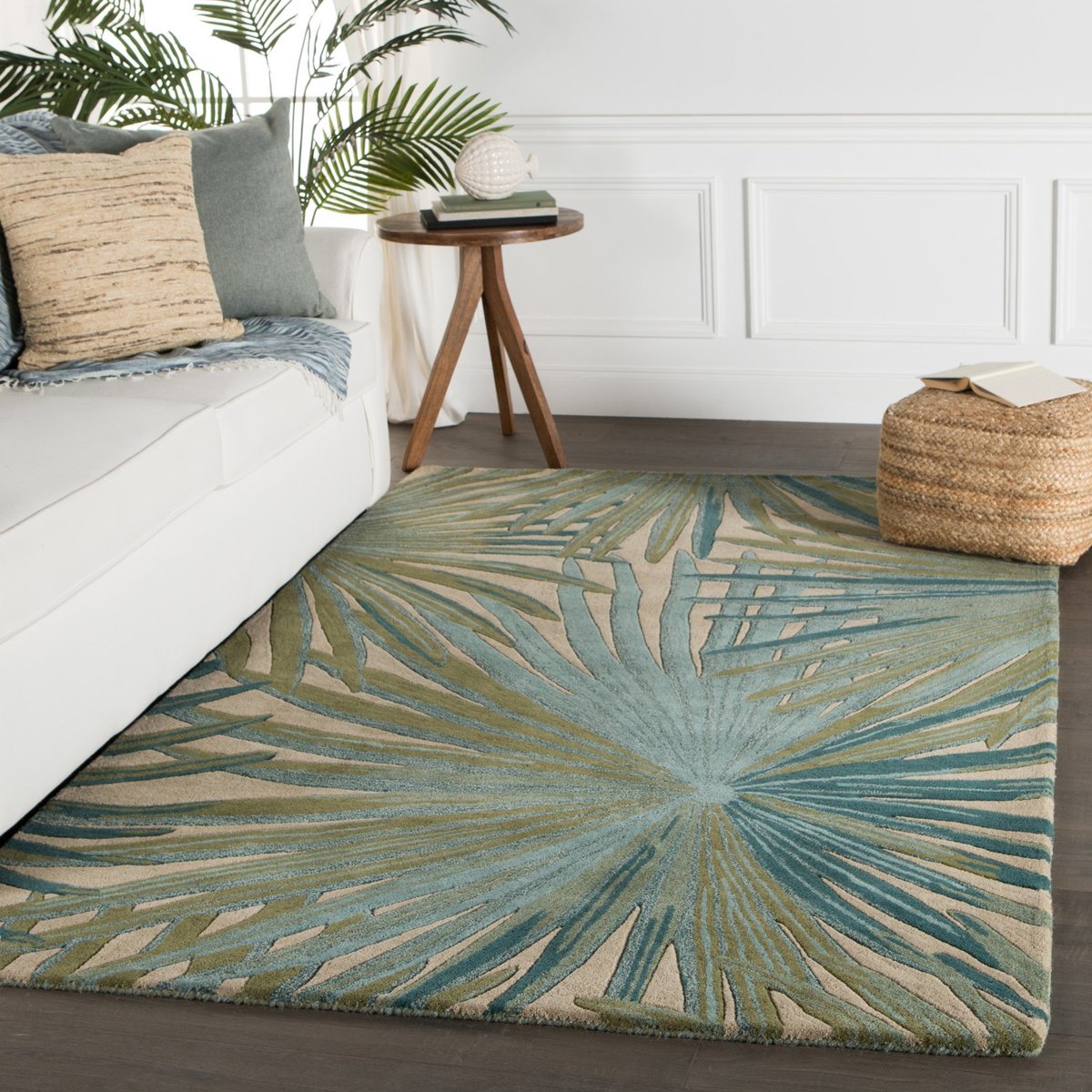 Contemporary Leaf Design Hand-Tufted Area Rug - Switzerland Wool ...