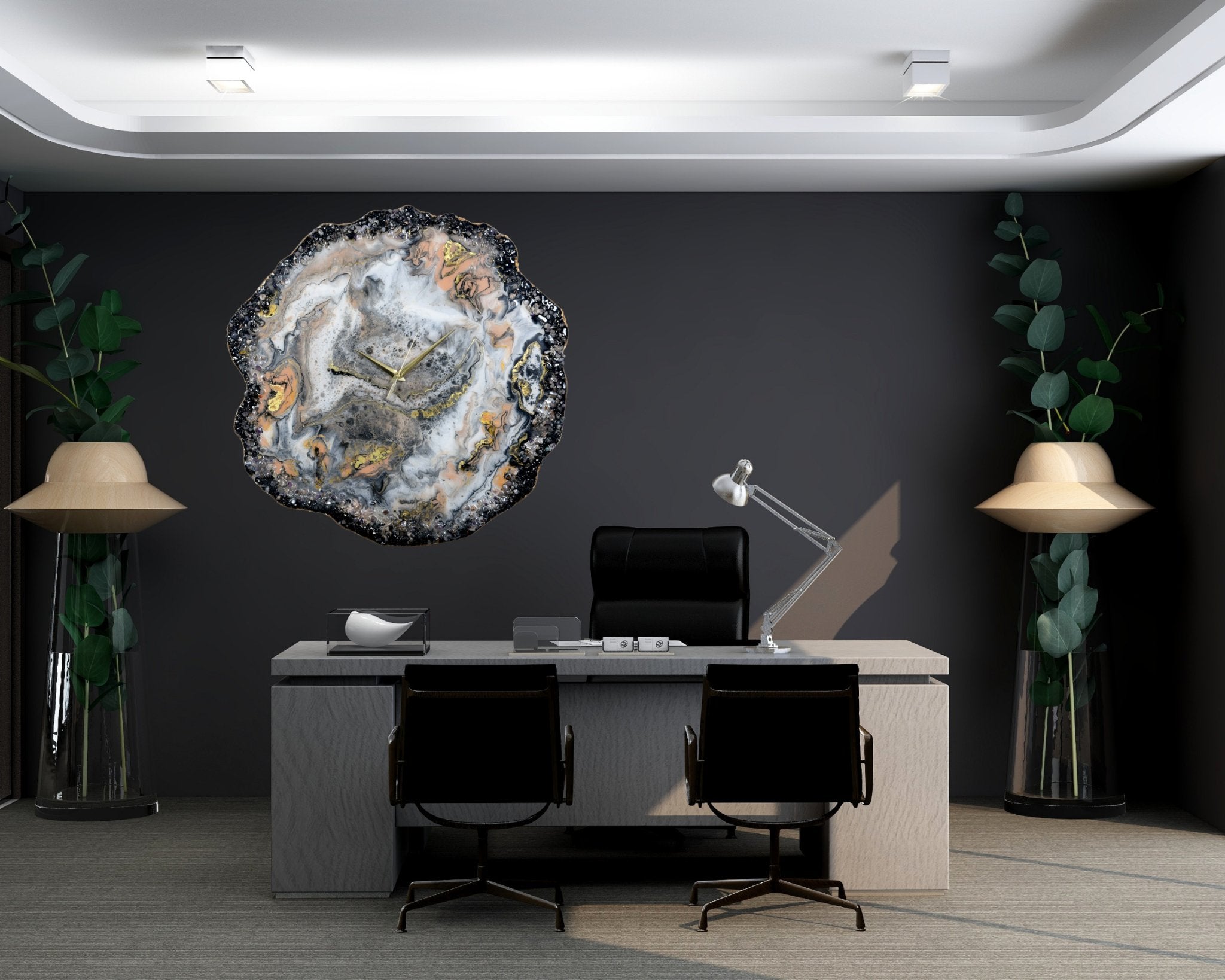 Custom Geode-Inspired Wall Clock with Roman Numerals and Crystal Edge Decor - Nestern