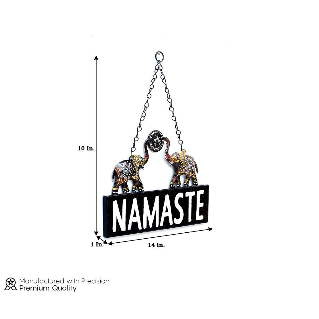 Decorative Metal "Namaste" Hanging Sign with Elephant Design – Welcome Wall Décor - Nestern