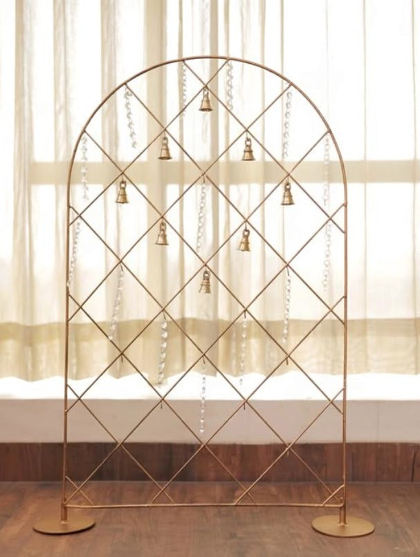 Elegant Gold Arch Pooja Stand (Bells and Pearls not included)