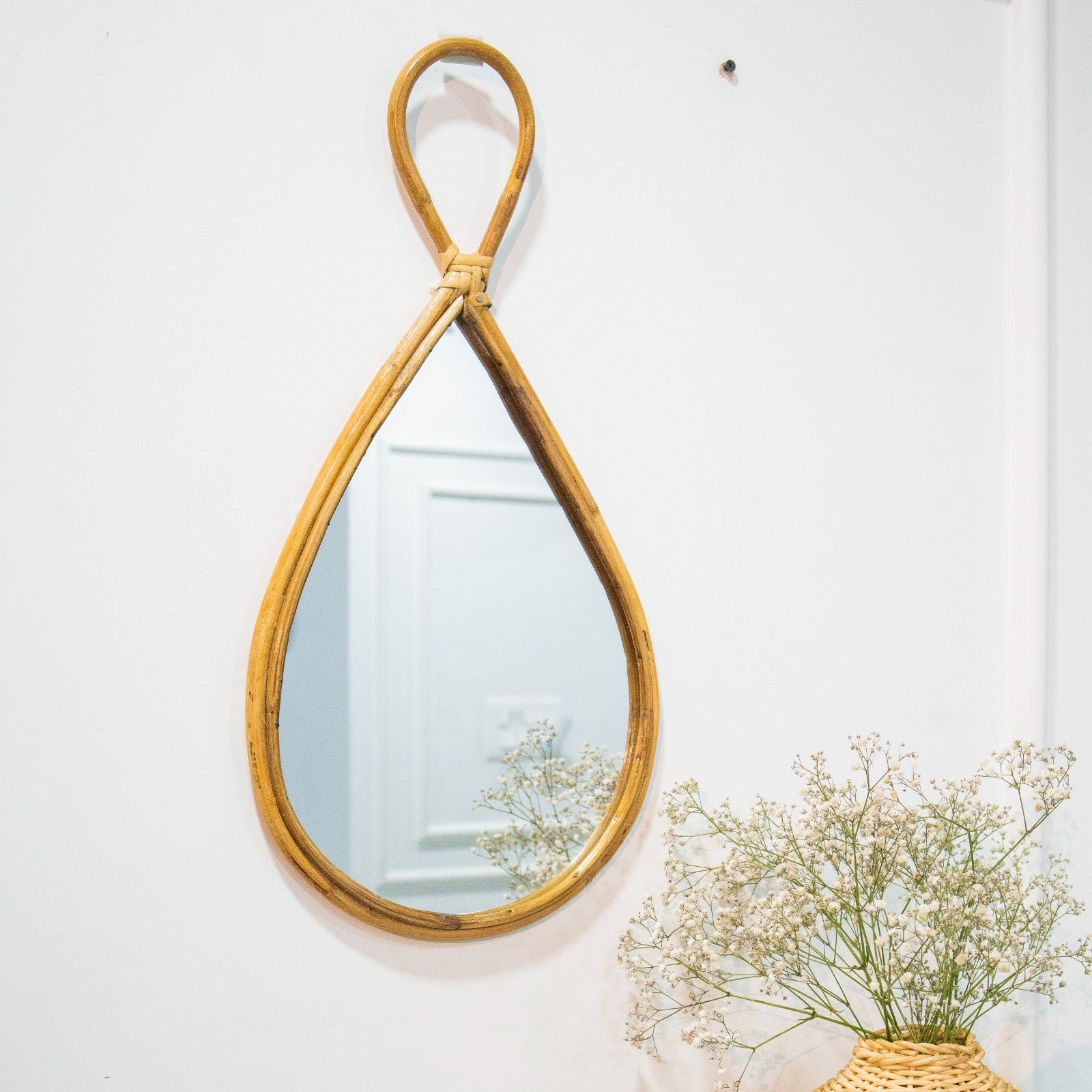 Handcrafted Rattan Teardrop Wall Mirror for Home Décor