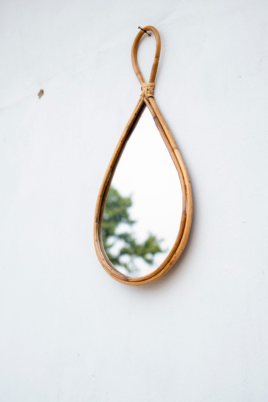 Handcrafted Rattan Teardrop Wall Mirror for Home Décor