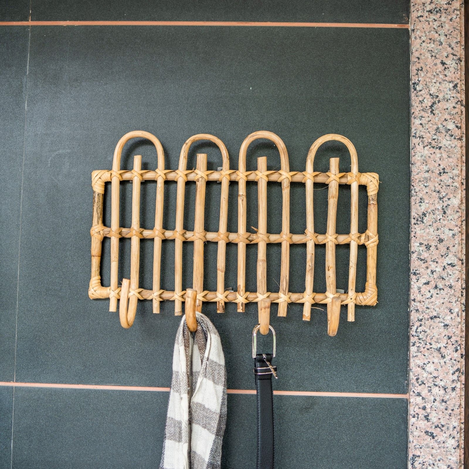 Handcrafted Rattan Wall Hook Rack for Home and Entryway