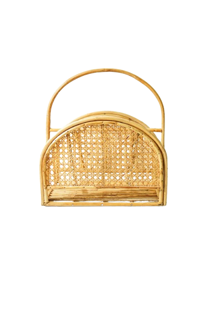 Handmade Rattan Cane Magazine Holder with Handle for Home Decor