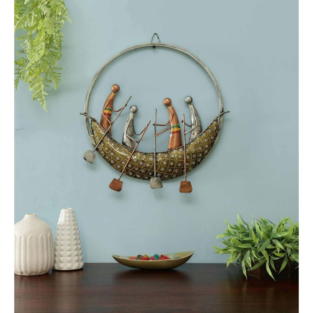 Ethnic Tribal Boat Metal Wall Art – Traditional Decorative Hanging Piece - Nestern
