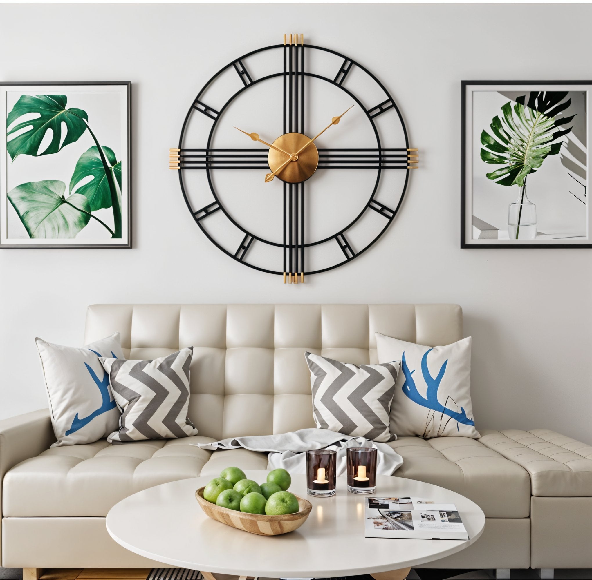 Modern Industrial Metal Wall Clock with Gold Accents
