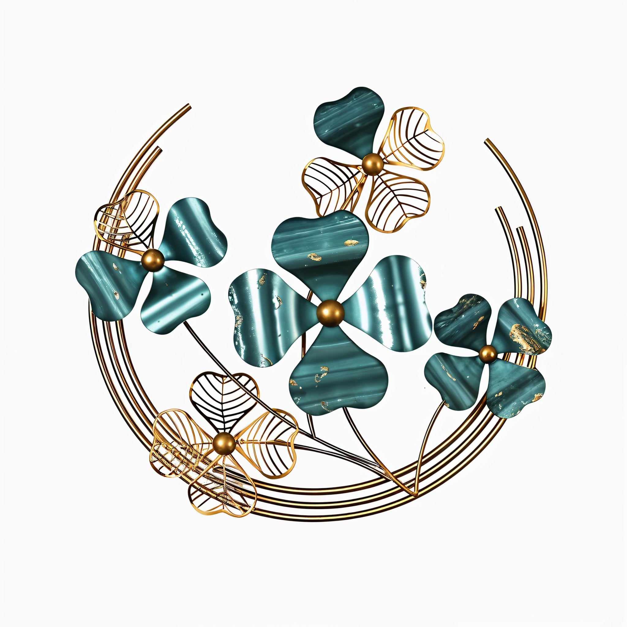 Luxury Gold & Teal Metal Floral Wall Art
