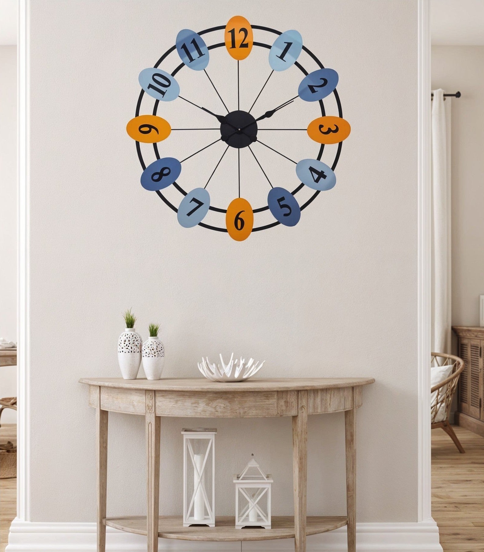 Color Pop Retro Wall Clock with Metal Frame Design
