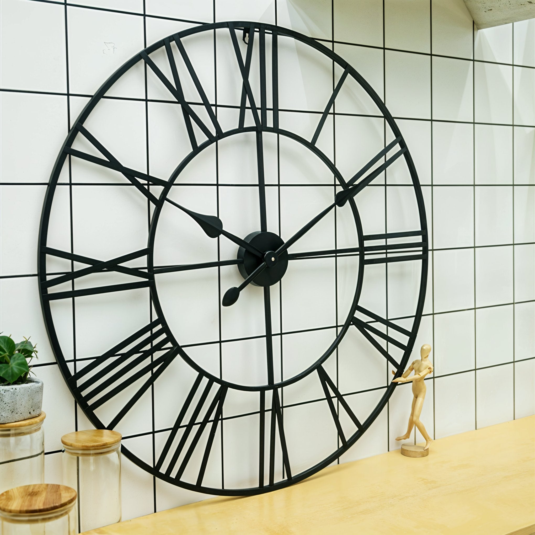 Vintage Roman Numeral Wall Clock – Industrial Metal Design
