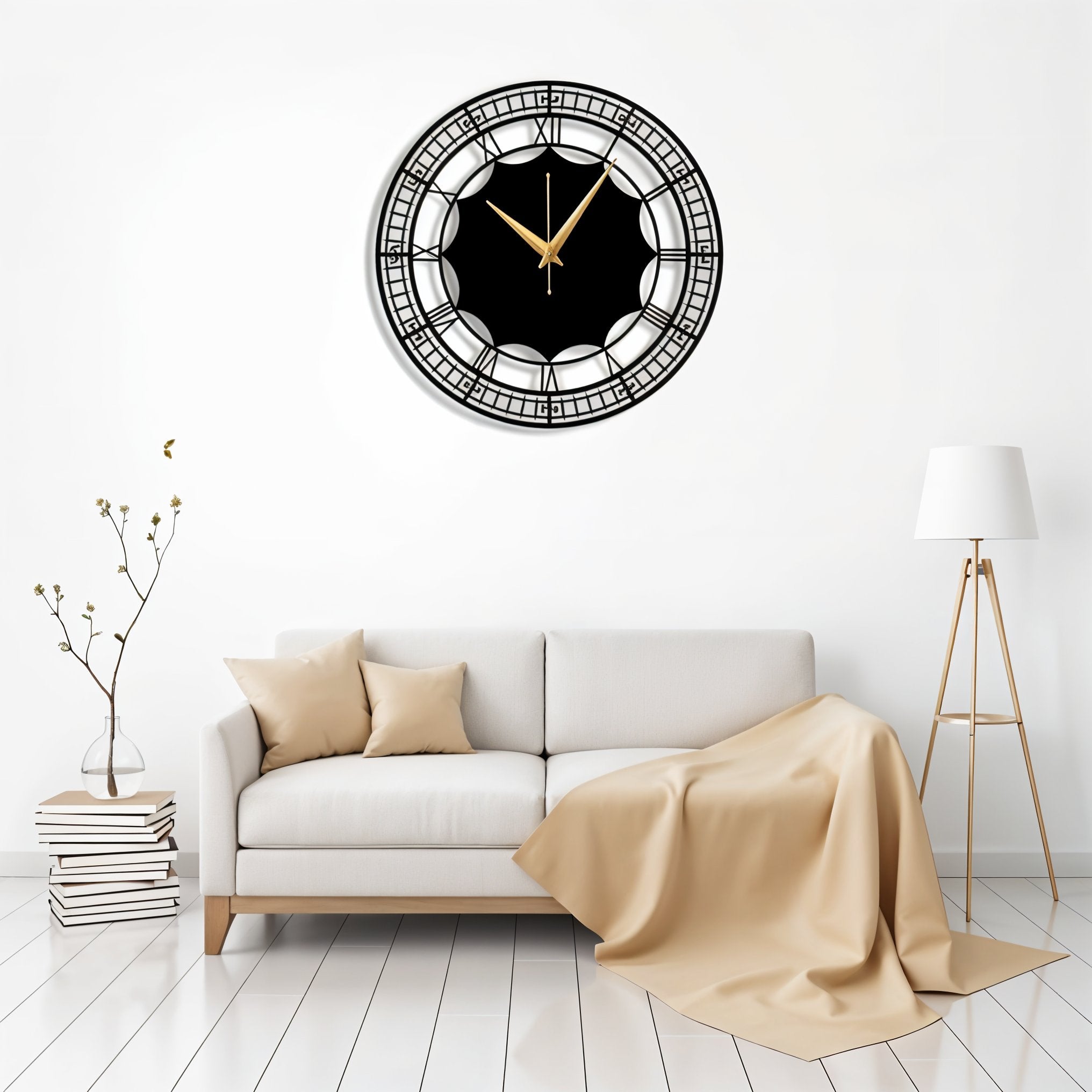 Elegant Roman Numeral Wall Clock with Golden Hands